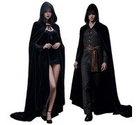 Bkpaweero Black Cape Hooded Halloween Cloak Long Cape Robe Velvet Fancy Dress Costumes for Adults Kids Cosplay