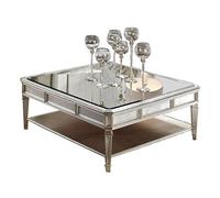 BKSK Coffee Table Retro Coffee Table, Square Living Room Table, Sofa Table with Mirror Top and Open Storage Shelf, for Living Room Game Table (Color : Silver, Size : 110 * 110 * 47cm)