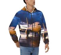 BKTRAVERPT Airplane In The Evening Light Printed Men'S Fleece Full-Zip Hoodie Sweatshirts Pullover Hoody Jackets Winter Warm With Pockets Long Sleeve Casual Sweatshirt