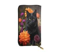 BKTRAVERPT Black Cat and Flower Stylish Long Wallet with Zipper, Leather Wallet Coin Purse Clutch Bag Credit Card Organizer for Women, 3D Printed Pattern Leather Phone Wallet for Women & Men