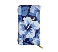 BKTRAVERPT Blue Hibiscus Stylish Long Wallet with Zipper, Leather Wallet Coin Purse Clutch Bag Credit Card Organizer for Women, 3D Printed Pattern Leather Phone Wallet for Women & Men