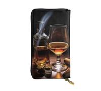 BKTRAVERPT Cigar and Whiskey Stylish Long Wallet with Zipper, Leather Wallet Coin Purse Clutch Bag Credit Card Organizer for Women, 3D Printed Pattern Leather Phone Wallet for Women & Men