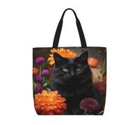 BKTRAVERPT Cute Black Cat And Flower Tote Bags – Reusable Shopping Bag Handbags For Women, Large Capacity, Durability Lightweight, Casual Shoulder Bag For Everyday Use