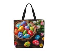 BKTRAVERPT Cute Easter Eggs Colorful Basket Tote Bags – Reusable Shopping Bag Handbags For Women, Large Capacity, Durability Lightweight, Casual Shoulder Bag For Everyday Use