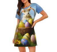 BKTRAVERPT Cute Women'S Nightdress - Short Sleeve Sleepshirts Sleepwear, Casual Crew Neck Pajama Dress, Summer Loungewear, Happy Easter Print Nightgown