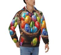 BKTRAVERPT Easter Eggs Colorful Basket Printed Men'S Fleece Full-Zip Hoodie Sweatshirts Pullover Hoody Jackets Winter Warm With Pockets Long Sleeve Casual Sweatshirt