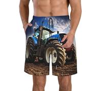 BKTRAVERPT Farm Tractor Stylish Men's Beach Shorts, Casual Board Shorts with Pockets & Drawstring, Quick-Dry Swim Trunks with Mesh Lining, Lightweight and Comfortable