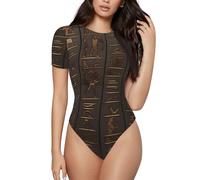 BKTRAVERPT Fashion Ancient Egyptian Hieroglyph Women'S Short Sleeved Bodysuits Onesie, Soft Comfortable Crew Neck Ladies Casual Body Suits Slim Fit
