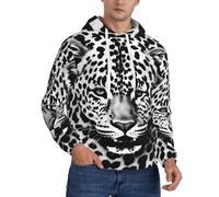 BKTRAVERPT Fashion Black And White Leopard Print Hoodies For Men Pullover Adult Long Sleeve 3d Printed Novelty Graphic Casual Loose Fit Soft Sweatshirts With Pockets