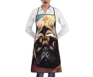 BKTRAVERPT Fashion Cry Pug Apron - Waterproof Adjustable Large Bib Aprons With Pockets For Women & Men, Cooking Kitchen Apron For Chef, Bbq, Baking, Waitress, Restaurant, Coffee House