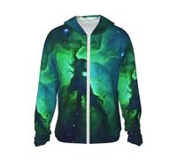 BKTRAVERPT Fashion Galaxy Green Sun Protection Hoodie T-Shirt Long Sleeve,Adult Upf 50+ Sun Shirt,Lightweight Breathable,Women'S Men'S Hooded Sun Protection Zipper With Pockets