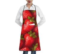BKTRAVERPT Fashion Red Strawberry Apron - Waterproof Adjustable Large Bib Aprons With Pockets For Women & Men, Cooking Kitchen Apron For Chef, Bbq, Baking, Waitress, Restaurant, Coffee House
