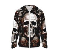 BKTRAVERPT Fashion Skull Background Sun Protection Hoodie T-Shirt Long Sleeve,Adult Upf 50+ Sun Shirt,Lightweight Breathable,Women'S Men'S Hooded Sun Protection Zipper With Pockets