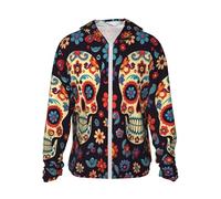 BKTRAVERPT Fashion Sugar Skulls Sun Protection Hoodie T-Shirt Long Sleeve,Adult Upf 50+ Sun Shirt,Lightweight Breathable,Women'S Men'S Hooded Sun Protection Zipper With Pockets
