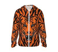 BKTRAVERPT Fashion Tiger Stripes Orange Pattern Sun Protection Hoodie T-Shirt Long Sleeve,Adult Upf 50+ Sun Shirt,Lightweight Breathable,Women'S Men'S Hooded Sun Protection Zipper With Pockets