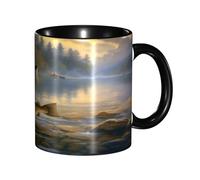 BKTRAVERPT Funny Fishing Lake Fishermen Coffee Mug - 11oz Two Tone Color Ceramic Cup with 3D Pattern | Cute Gifts for Men, Women, Office, Work