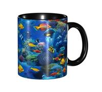 BKTRAVERPT Funny Tropical Fishes Coffee Mug - 11oz Two Tone Color Ceramic Cup with 3D Pattern | Cute Gifts for Men, Women, Office, Work