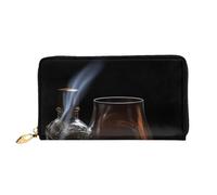 BKTRAVERPT Long Leather Wallet Purse Cigar and Whiskey with Zipper - Stylish Credit Card Organizer, Clutch Bag for Women & Men, Phone Wallet