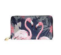 BKTRAVERPT Long Leather Wallet Purse Pink Flamingo and Leaves with Zipper - Stylish Credit Card Organizer, Clutch Bag for Women & Men, Phone Wallet