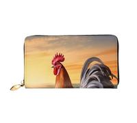 BKTRAVERPT Long Leather Wallet Purse Rooster On Wood in Farmland with Zipper - Stylish Credit Card Organizer, Clutch Bag for Women & Men, Phone Wallet