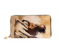 BKTRAVERPT Long Leather Wallet Purse Three Running Horses with Zipper - Stylish Credit Card Organizer, Clutch Bag for Women & Men, Phone Wallet