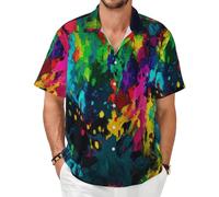 BKTRAVERPT Men's Hawaiian Shirt Short Sleeved Colorful Abstract Painting Print Summer Beach Holiday Regular Fit Casual Button Down Shirts with Pocket