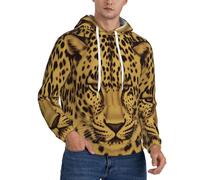 BKTRAVERPT Men'S Warm Fleece Lined Hoodies Sweatshirts Winter Hooded Thermal Pullover With Pockets Casual Long Sleeve Drawstring Hoodie - Yellow Leopard Print