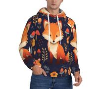 BKTRAVERPT Men'S Warm Fleece Lined Hoodies Sweatshirts Winter Hooded Thermal Pullover With Pockets Casual Long Sleeve Drawstring Hoodie - Cute Animal Fox Flower