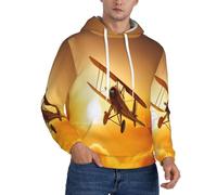 BKTRAVERPT Men'S Warm Fleece Lined Hoodies Sweatshirts Winter Hooded Thermal Pullover With Pockets Casual Long Sleeve Drawstring Hoodie - Aircraft Plane At Sunset