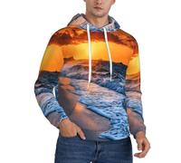 BKTRAVERPT Men'S Warm Fleece Lined Hoodies Sweatshirts Winter Hooded Thermal Pullover With Pockets Casual Long Sleeve Drawstring Hoodie - Beach With Sunset