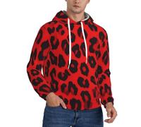 BKTRAVERPT Men'S Warm Fleece Lined Hoodies Sweatshirts Winter Hooded Thermal Pullover With Pockets Casual Long Sleeve Drawstring Hoodie - Red Leopard Pattern