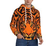 BKTRAVERPT Men'S Warm Fleece Lined Hoodies Sweatshirts Winter Hooded Thermal Pullover With Pockets Casual Long Sleeve Drawstring Hoodie - Orange Tiger Leopard