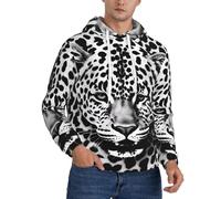 BKTRAVERPT Men'S Warm Fleece Lined Hoodies Sweatshirts Winter Hooded Thermal Pullover With Pockets Casual Long Sleeve Drawstring Hoodie - Black And White Leopard Print
