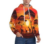 BKTRAVERPT Men'S Warm Fleece Lined Hoodies Sweatshirts Winter Hooded Thermal Pullover With Pockets Casual Long Sleeve Drawstring Hoodie - African Animal Sunset