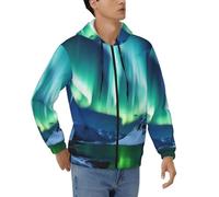 BKTRAVERPT Northern Lights Print Men'S Hoodie - Full Zip Sweatshirt Jacket, Long Sleeve Comfortable Hooded Top With Big Pocket