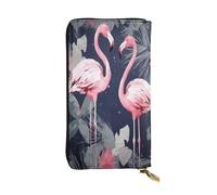 BKTRAVERPT Pink Flamingo and Leaves Stylish Long Wallet with Zipper, Leather Wallet Coin Purse Clutch Bag Credit Card Organizer for Women, 3D Printed Pattern Leather Phone Wallet for Women & Men