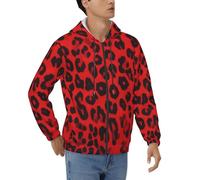 BKTRAVERPT Red Leopard Pattern Printed Men'S Fleece Full-Zip Hoodie Sweatshirts Pullover Hoody Jackets Winter Warm With Pockets Long Sleeve Casual Sweatshirt