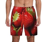 BKTRAVERPT Red Strawberry Fruit Mens Swimming Shorts Swim Trunks Quick Dry Swim Shorts Boxer Brief, Men Beach Shorts Surfing Shorts with Compression Liner and Pockets