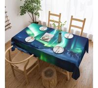 BKTRAVERPT Tablecloth For Rectangular Tables Northern Lights Printed Table Cloths 54 X 72 Inch Waterproof Oil-Proof,Washable Table Cloth Cover For Kitchen Dinning Room Tabletop Decoration 137x183cm