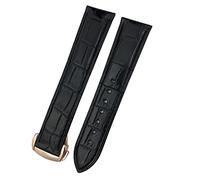 BKUANE 18mm 19mm 20mm 21mm 22mm Crocodile Cowhide Watch Band for Omega Seamaster 300 Speedmaster DE VILLE AT150 Bracelet(Black Rose Golden,19mm)