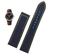 BKUANE 19mm 20mm Canvas Watch Strap For Omega New Seamaster 300 Speedmaster AT150 Leather Nylon Watch Band Men Accessories Blue Black(Blue yellow no bucke,19mm)