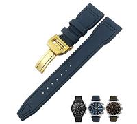 BKUANE 20mm 21mm 22mm Nylon Fiber Leather Watchband Fit for IWC IW377729 IW389001 Big Pilot Watch Green Blue Black Watch Strap(Blue gold 1,22mm)