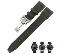 BKUANE 20mm 21mm 22mm Nylon Fiber Leather Watchband Fit for IWC IW377729 IW389001 Big Pilot Watch Green Blue Black Watch Strap(Green silver 2,21mm)