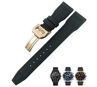 BKUANE 20mm 21mm 22mm Nylon Fiber Leather Watchband Fit for IWC IW377729 IW389001 Big Pilot Watch Green Blue Black Watch Strap(Black rose 1,22mm)