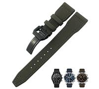 BKUANE 20mm 21mm 22mm Nylon Fiber Leather Watchband Fit for IWC IW377729 IW389001 Big Pilot Watch Green Blue Black Watch Strap(Green black 1,22mm)