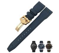 BKUANE 20mm 21mm 22mm Nylon Fiber Leather Watchband Fit for IWC IW377729 IW389001 Big Pilot Watch Green Blue Black Watch Strap(Blue rose 2,20mm)