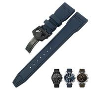 BKUANE 20mm 21mm 22mm Nylon Fiber Leather Watchband Fit for IWC IW377729 IW389001 Big Pilot Watch Green Blue Black Watch Strap(Blue black 2,21mm)