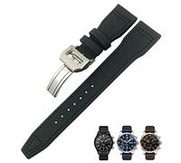 BKUANE 20mm 21mm 22mm Nylon Fiber Leather Watchband Fit for IWC IW377729 IW389001 Big Pilot Watch Green Blue Black Watch Strap(Black silver 1,22mm)