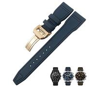 BKUANE 20mm 21mm 22mm Nylon Fiber Leather Watchband Fit for IWC IW377729 IW389001 Big Pilot Watch Green Blue Black Watch Strap(Blue rose 1,20mm)