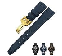 BKUANE 20mm 21mm 22mm Nylon Fiber Leather Watchband Fit for IWC IW377729 IW389001 Big Pilot Watch Green Blue Black Watch Strap(Blue gold 2,20mm)